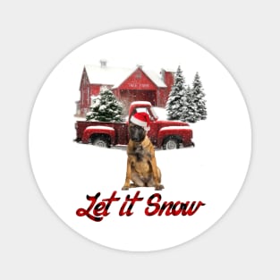 Malinois Let It Snow Tree Farm Red Truck Christmas Magnet